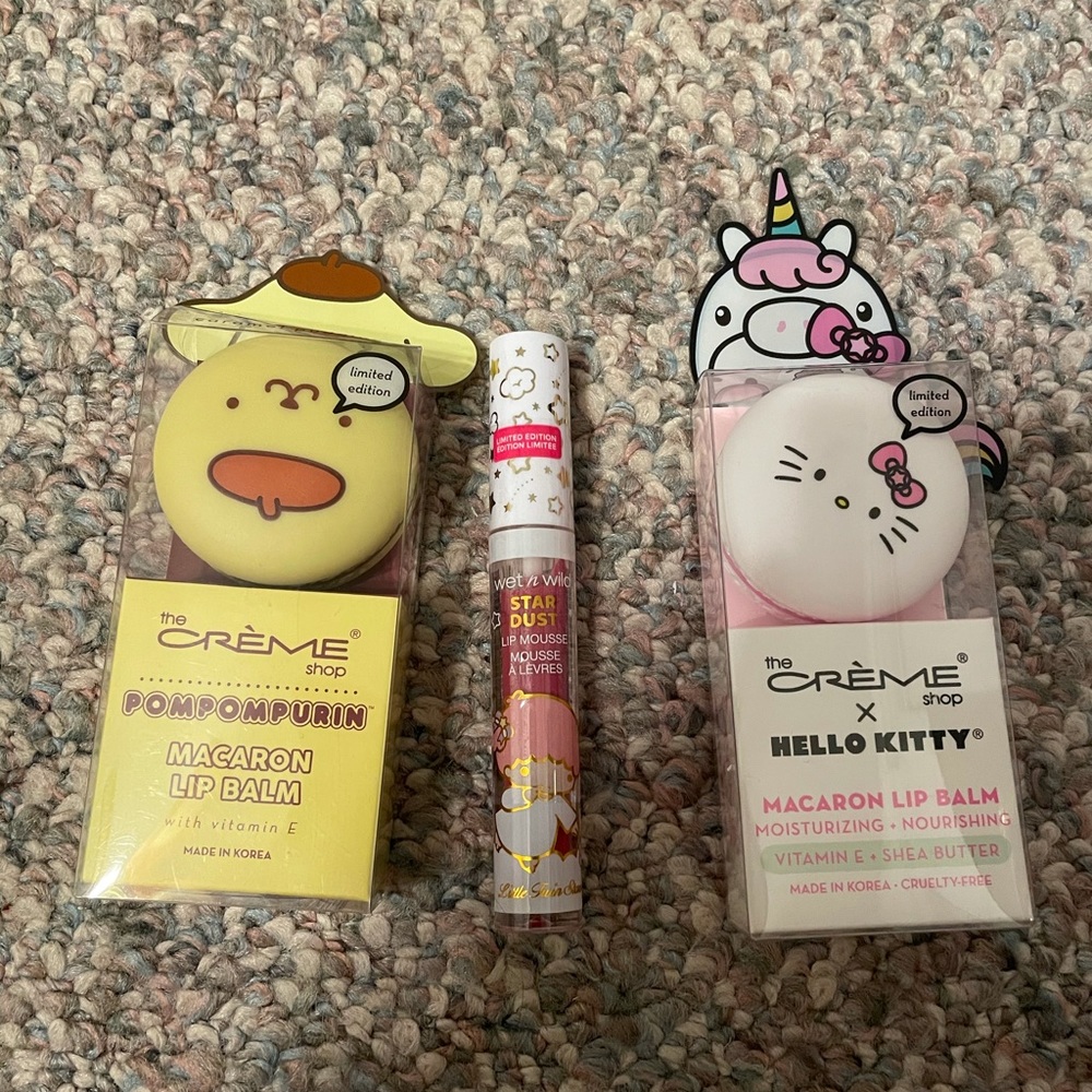 NWT Sanrio Hello Kitty Twin Star Bundle Lip Balm Eye Mask Macaron Lip Mousse